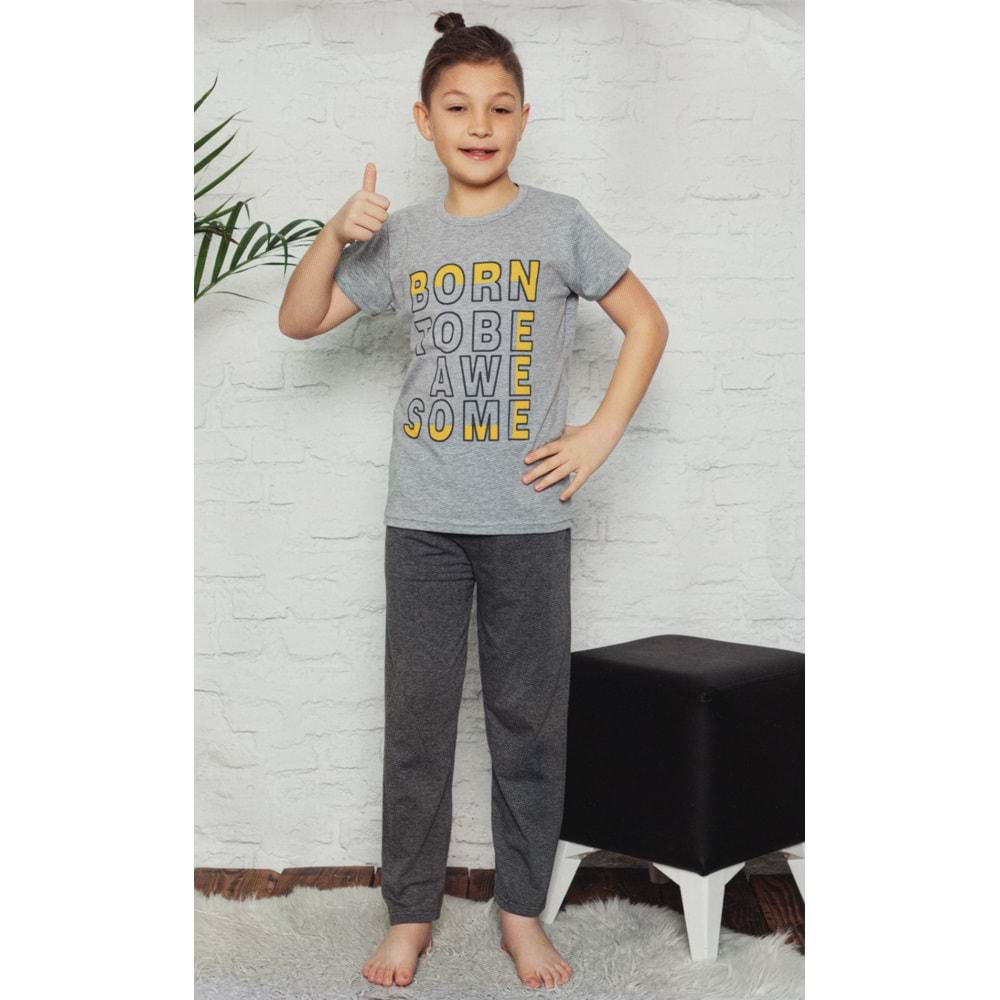 Kısa Kol Tişört , Uzun Pantolon Baskılı Erkek Çocuk Pijama M00673