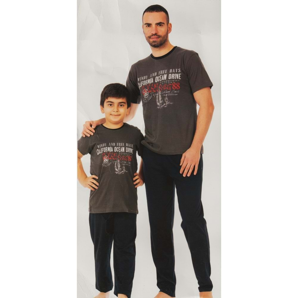 Erkek Çocuk Kısa Kol , Uzun Pantolonlu Penye Pijama Takım M00679