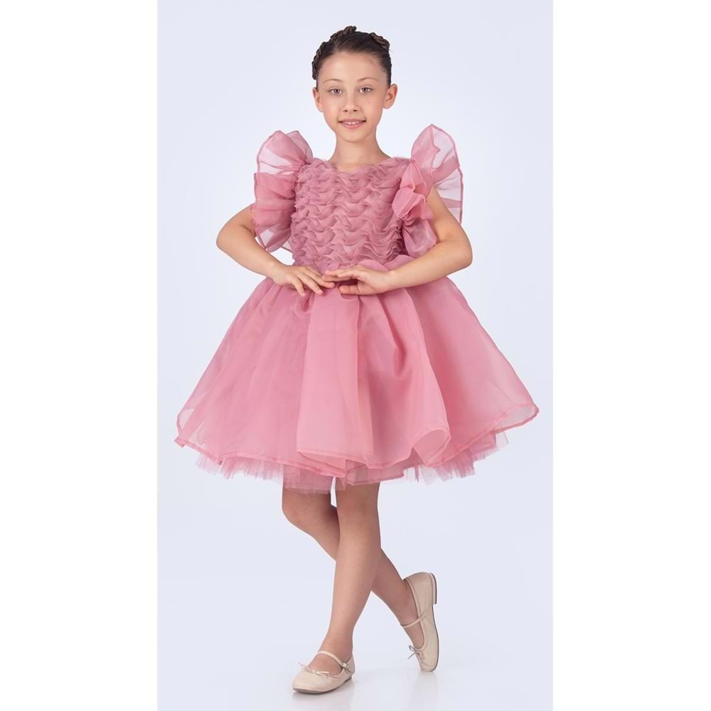 Maronia Kız Çocuk Prenses Model Abiye Elbise - Koyu Pembe M00746