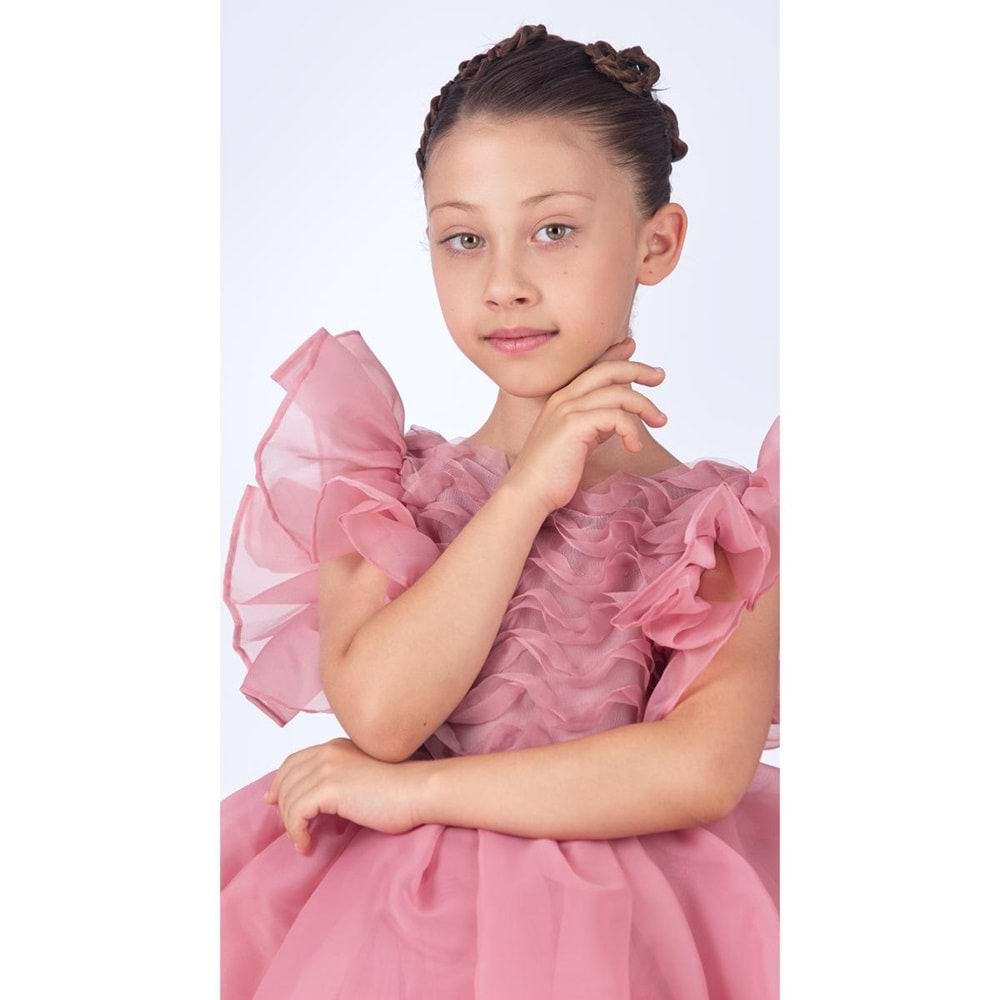 Maronia Kız Çocuk Prenses Model Abiye Elbise - Koyu Pembe M00746