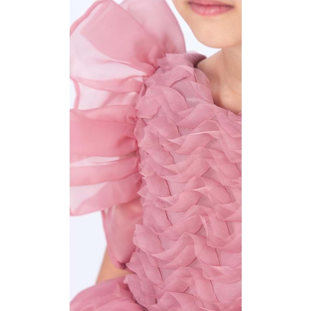 Maronia Kız Çocuk Prenses Model Abiye Elbise - Koyu Pembe M00746