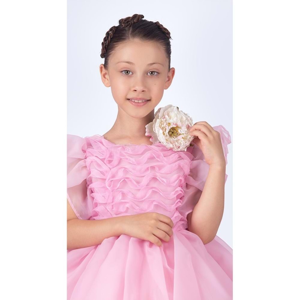 Maronia Kız Çocuk Prenses Model Abiye Elbise - Pembe M00746