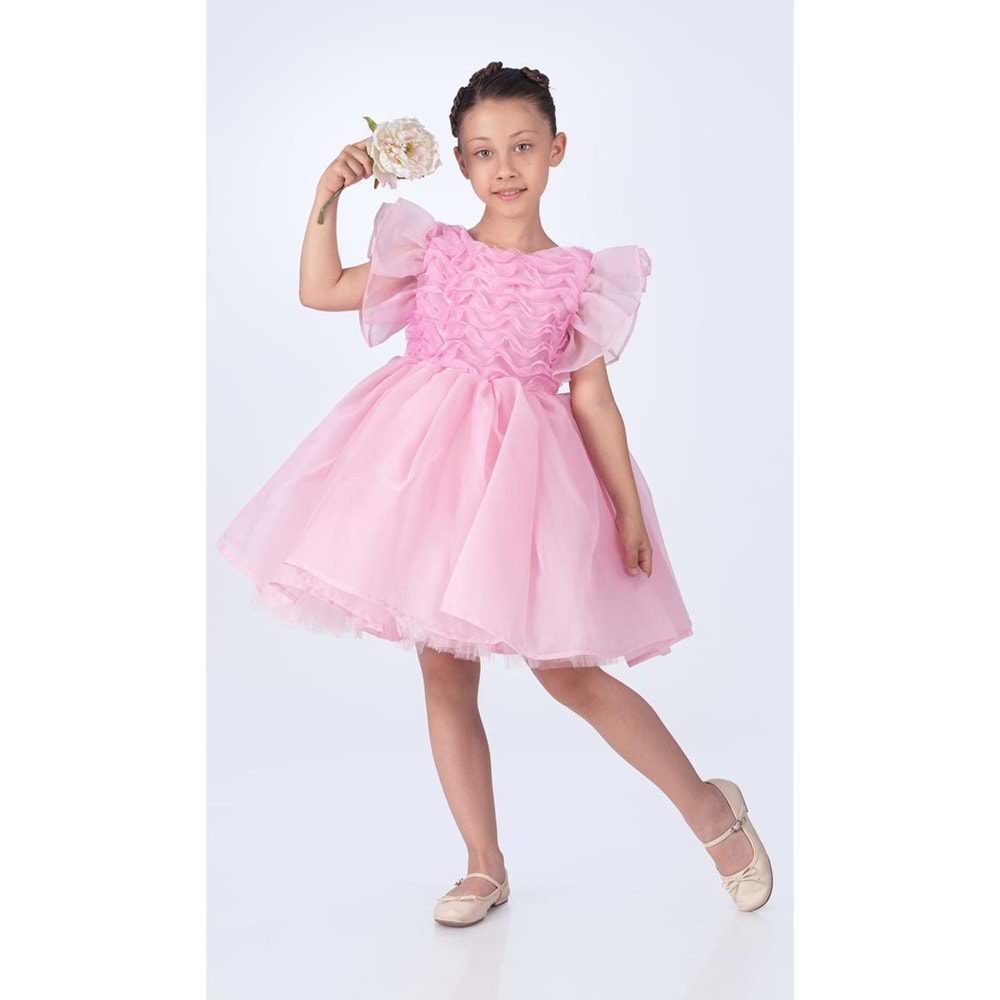 Maronia Kız Çocuk Prenses Model Abiye Elbise - Pembe M00746