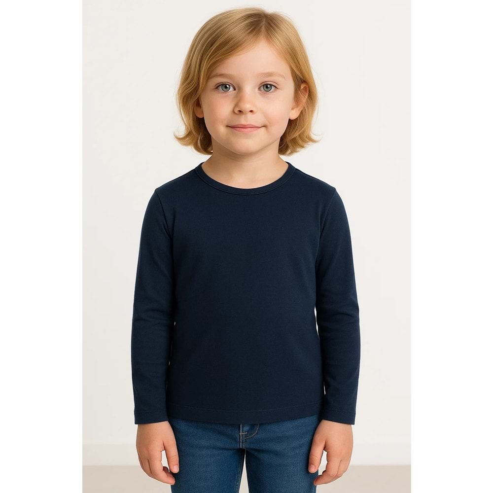 Unisex Çocuk Bisiklet Yaka Uzun Kollu Okul Badi M00748