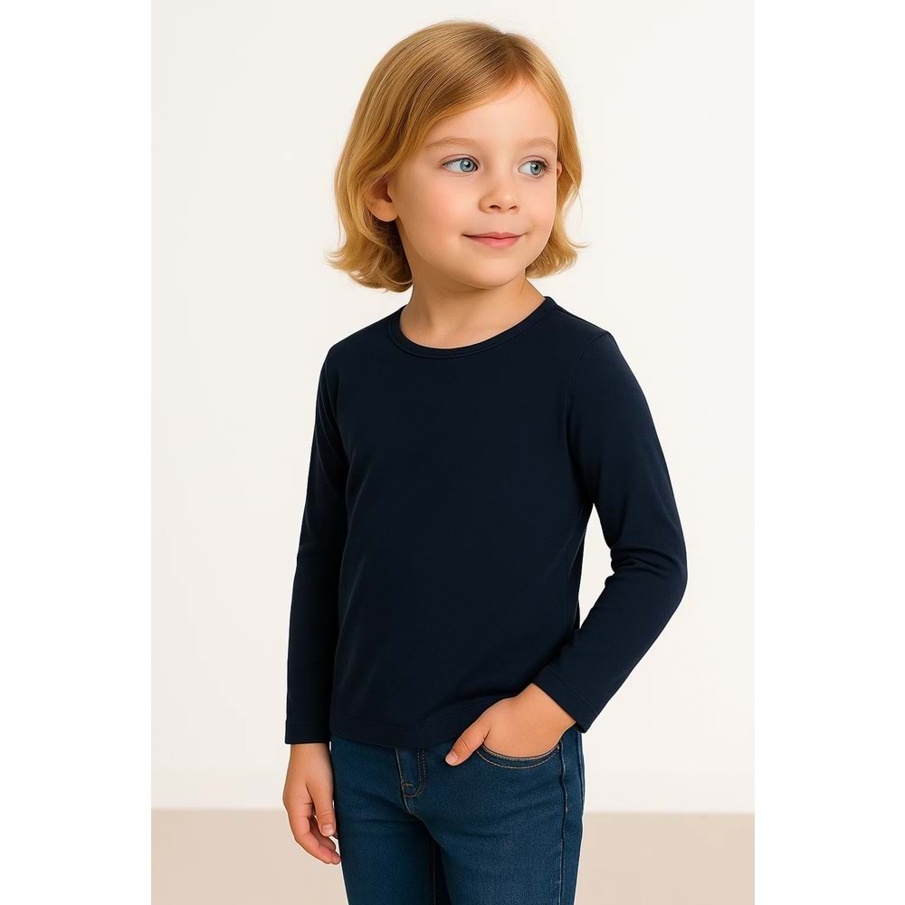 Unisex Çocuk Bisiklet Yaka Uzun Kollu Okul Badi M00748