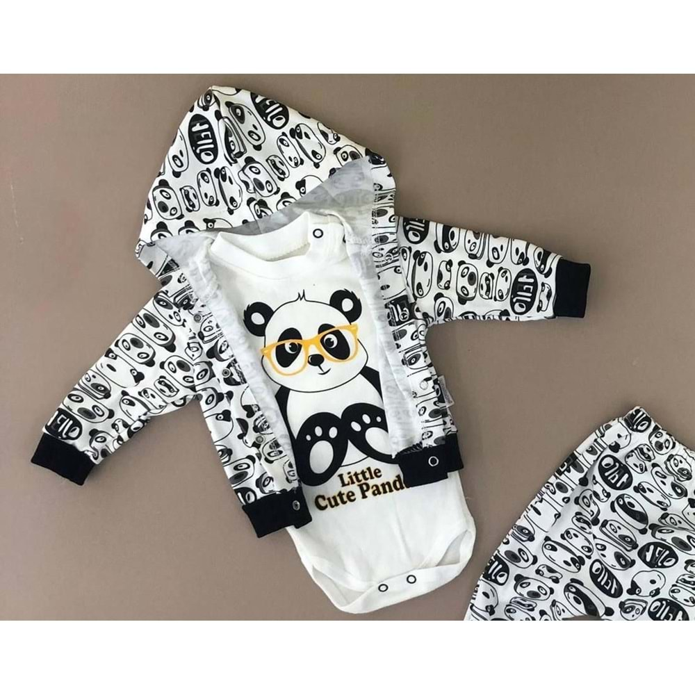 Panda Motif Penye Hırkalı Badili 3lü Bebek Takım