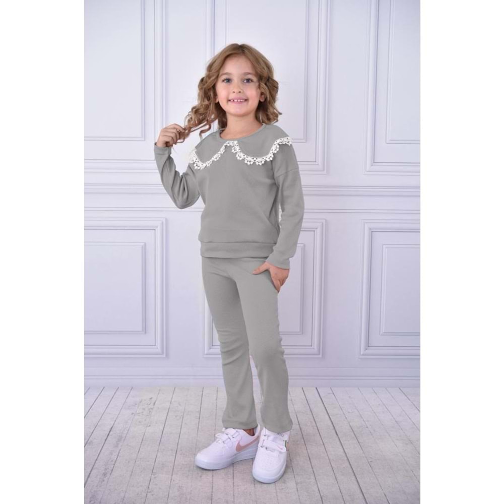 Fisto Yaka Fitilli Kumaş Kız Çocuk Eşofman Takım MNK0569
