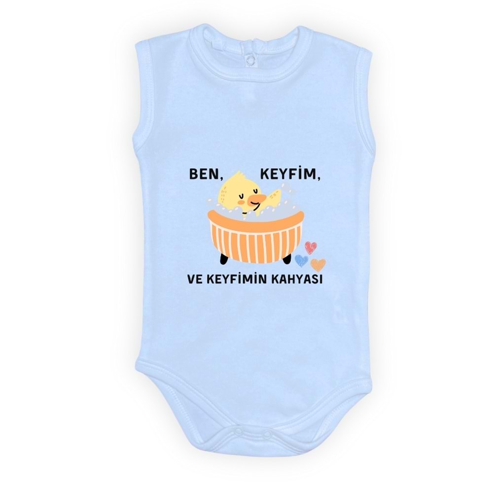 Ben Keyfim Ve Keyfimin Kahyası Baskılı Kolsuz Bebek Body Zıbın Çıtçıtlı Badi MNK0632