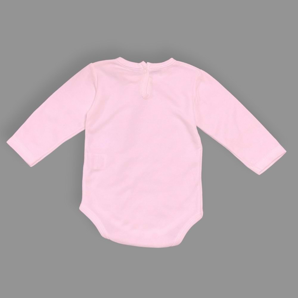 Baskılı Kalpli Fincan Kedi Bebek Çıtçıtlı Body - MNK0663-PEMBE-6 AY