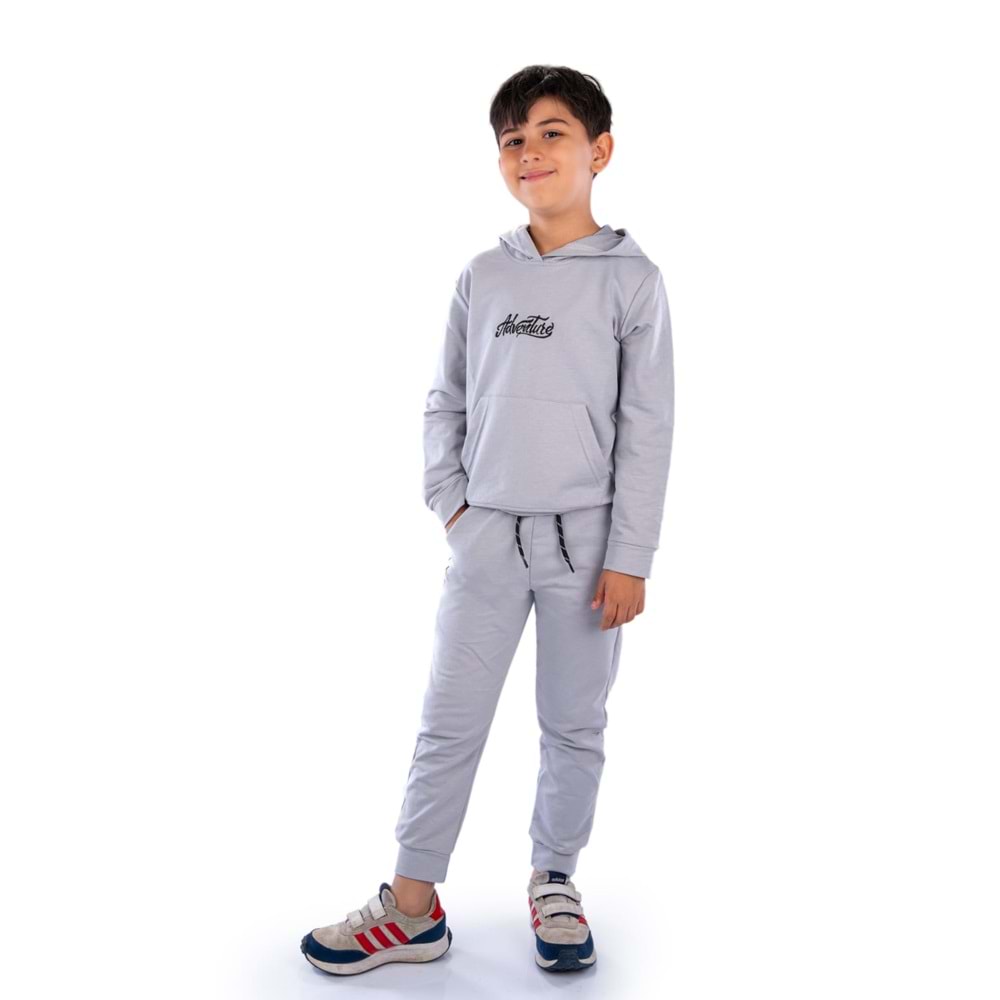 Adventure Nakış Kanguru Cepli Kapüşonlu Çocuk Eşofman MNK10072