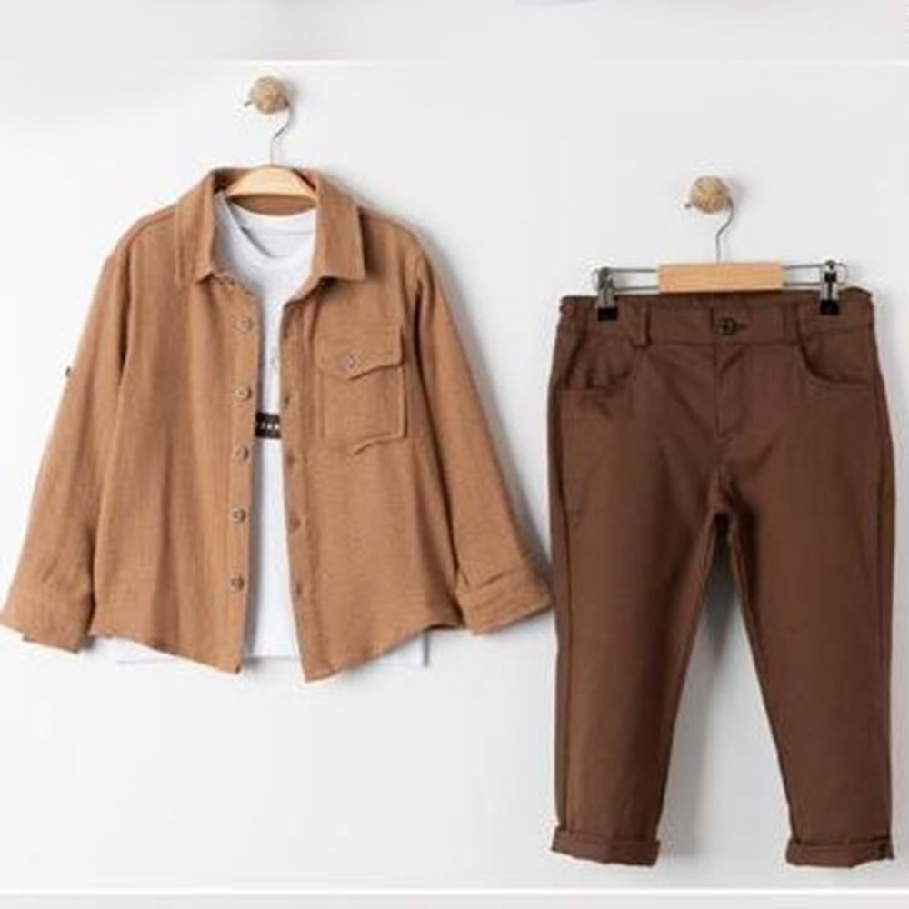 Sıgnal Model Gömlek , Pantolon , T-Shirt 3Parça Erkek Çocuk Takım MNK31112