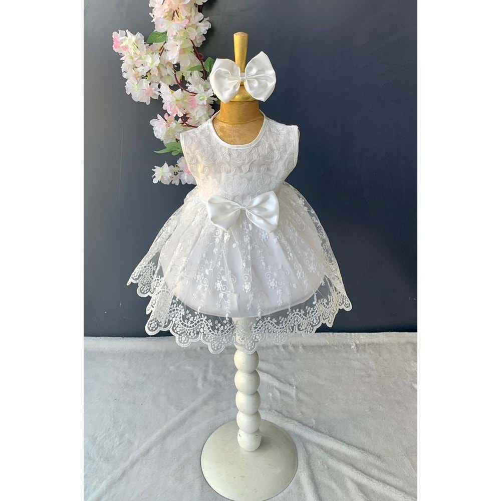 Saç Bantlı Dantelli Bebek Elbise PNPN136