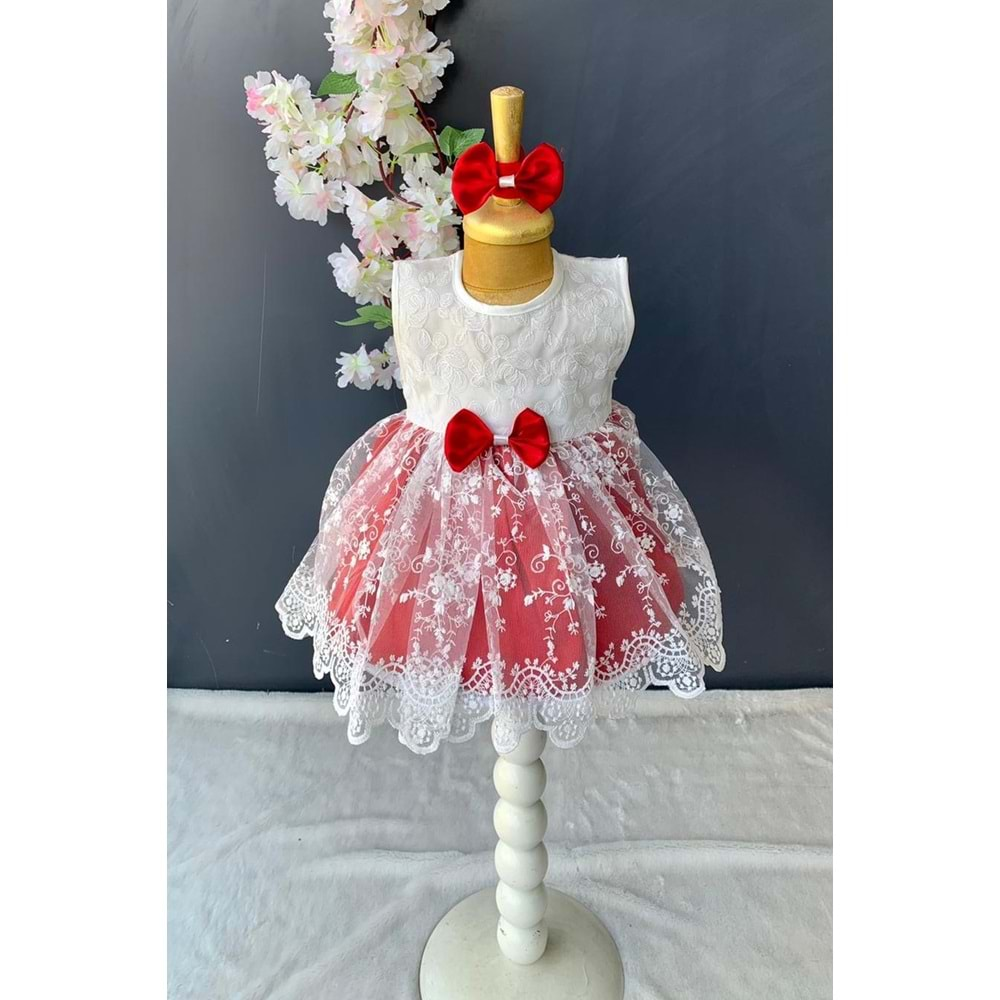 Saç Bantlı Dantelli Bebek Elbise PNPN136