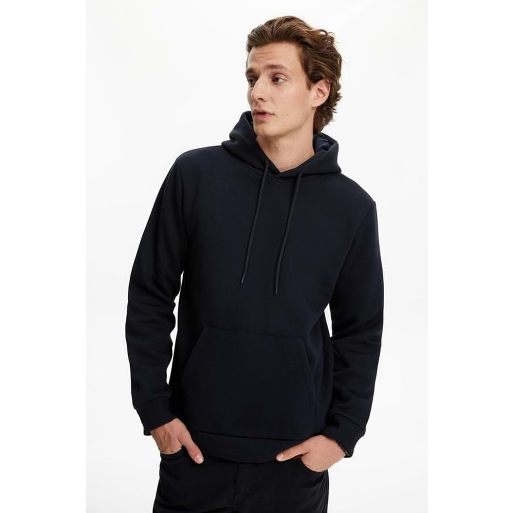 Erkek Sweatshirt Pamuklu Standart Fit Normal Kesim İçi Polarlı 2 İplik Kapüşonlu