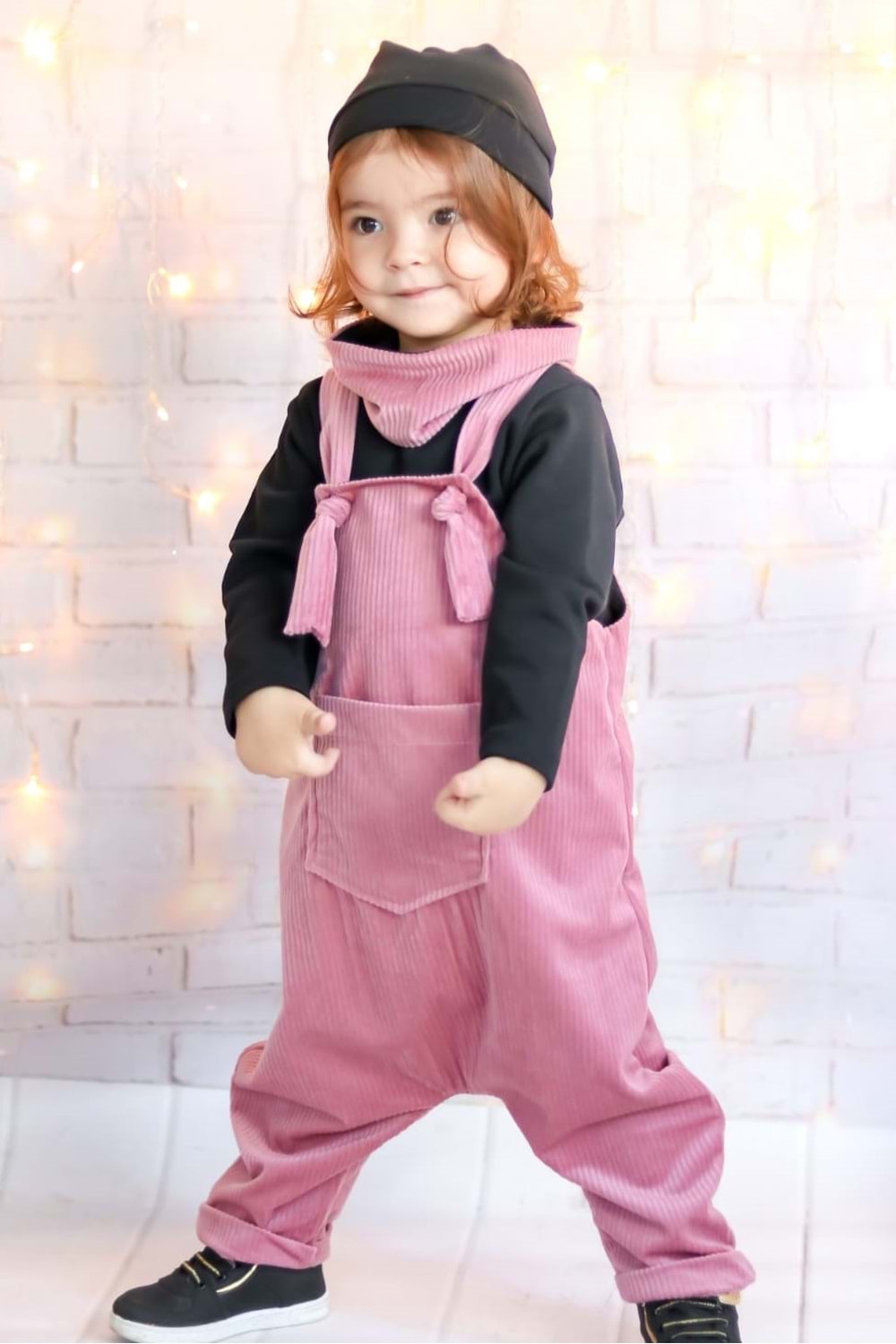 Unisex Fitilli Kadife Kardeş Kombin Tarz Tulumlu Takım