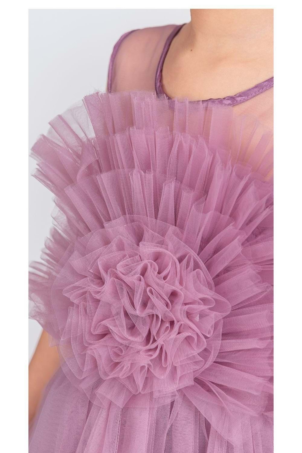Uzun Etekli , Askılı Kız Cocuk Gül Motif Abiye Elbise M00670