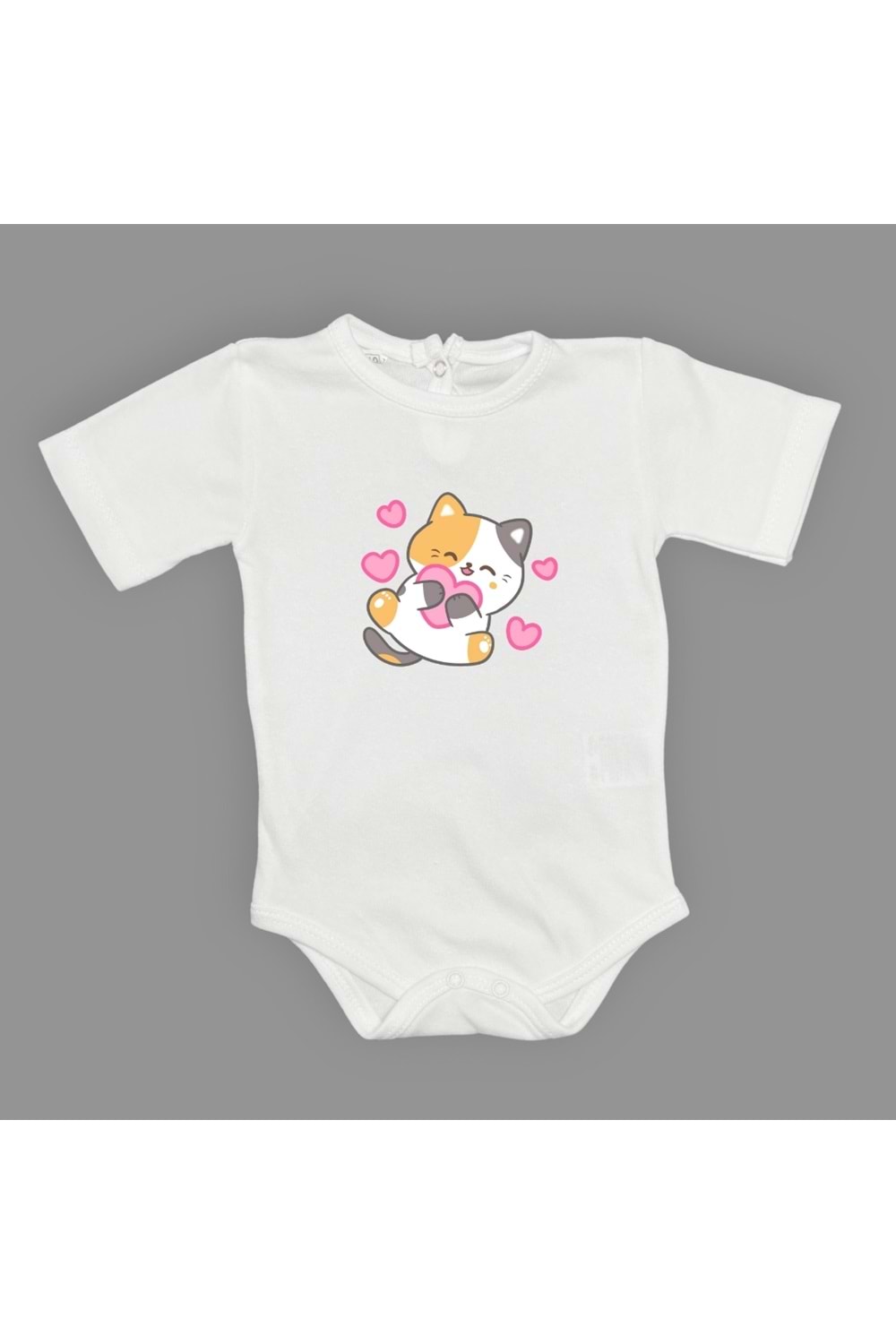 Kalpli Kedi Baskılı Bebek Çıtçıtlı Body Uzun Kısa Kolsuz