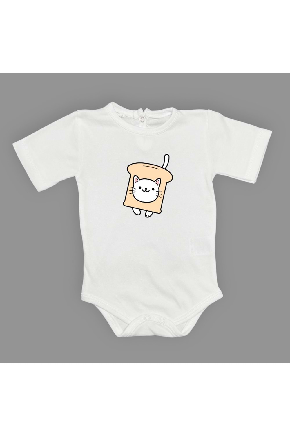 Ekmek Kedi Baskılı Bebek Çıtçıtlı Body Uzun Kısa Kolsuz