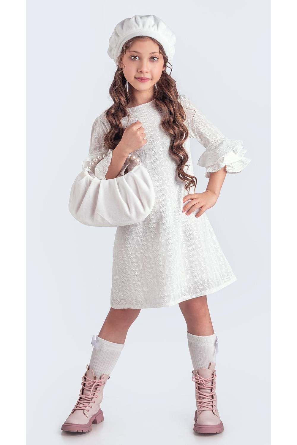 Miss Clarice Kız Çocuk Fransız Bere, Çanta, Çorap Ve Elbise Takım M00704