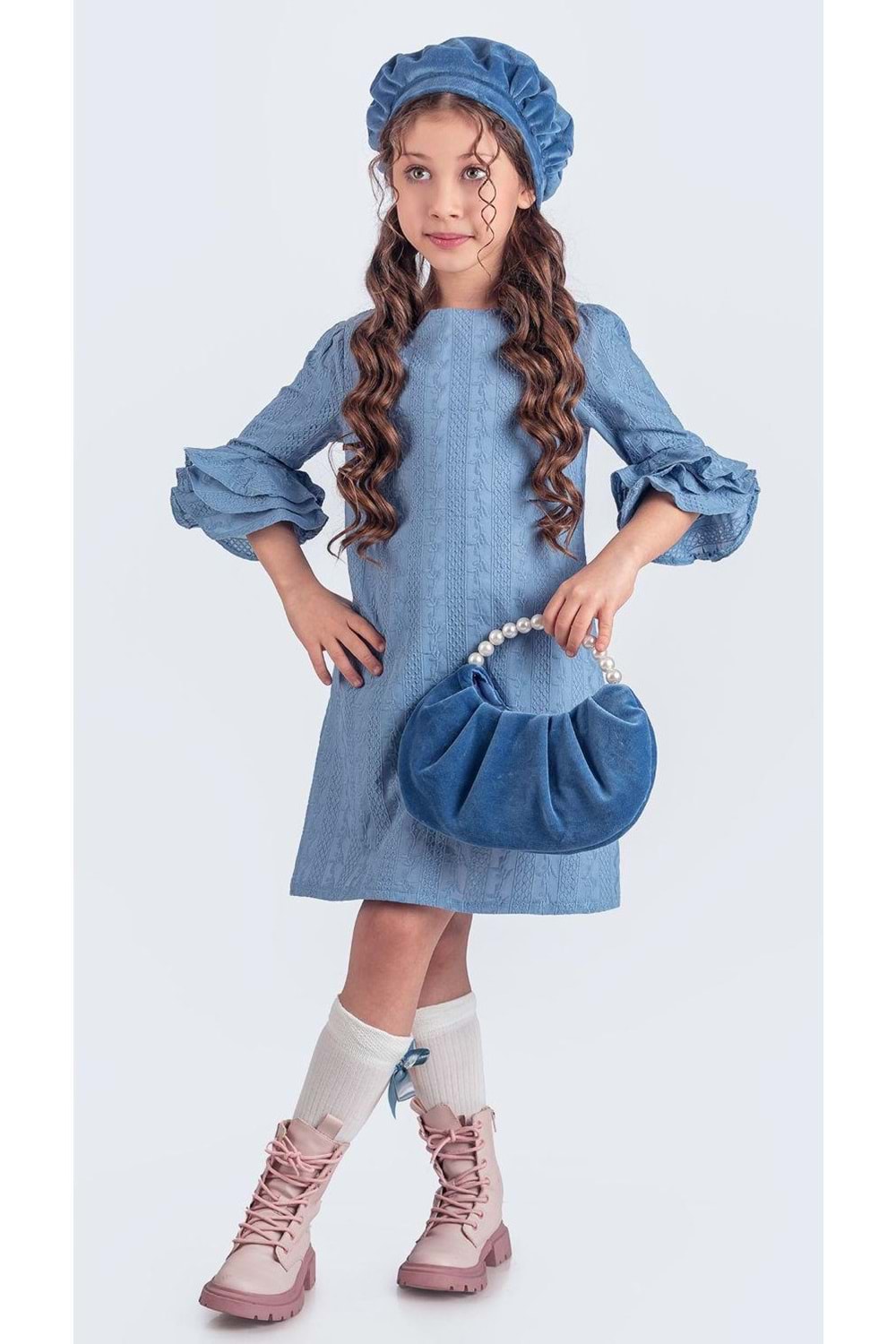 Miss Clarice Kız Çocuk Fransız Bere, Çanta, Çorap Ve Elbise Takım M00704