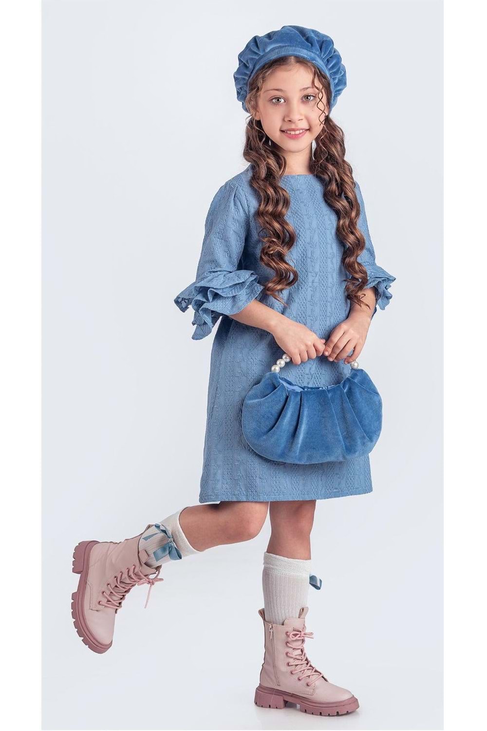 Miss Clarice Kız Çocuk Fransız Bere, Çanta, Çorap Ve Elbise Takım M00704