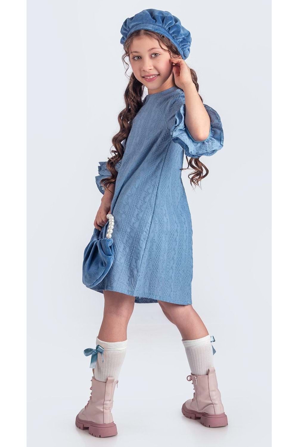 Miss Clarice Kız Çocuk Fransız Bere, Çanta, Çorap Ve Elbise Takım M00704