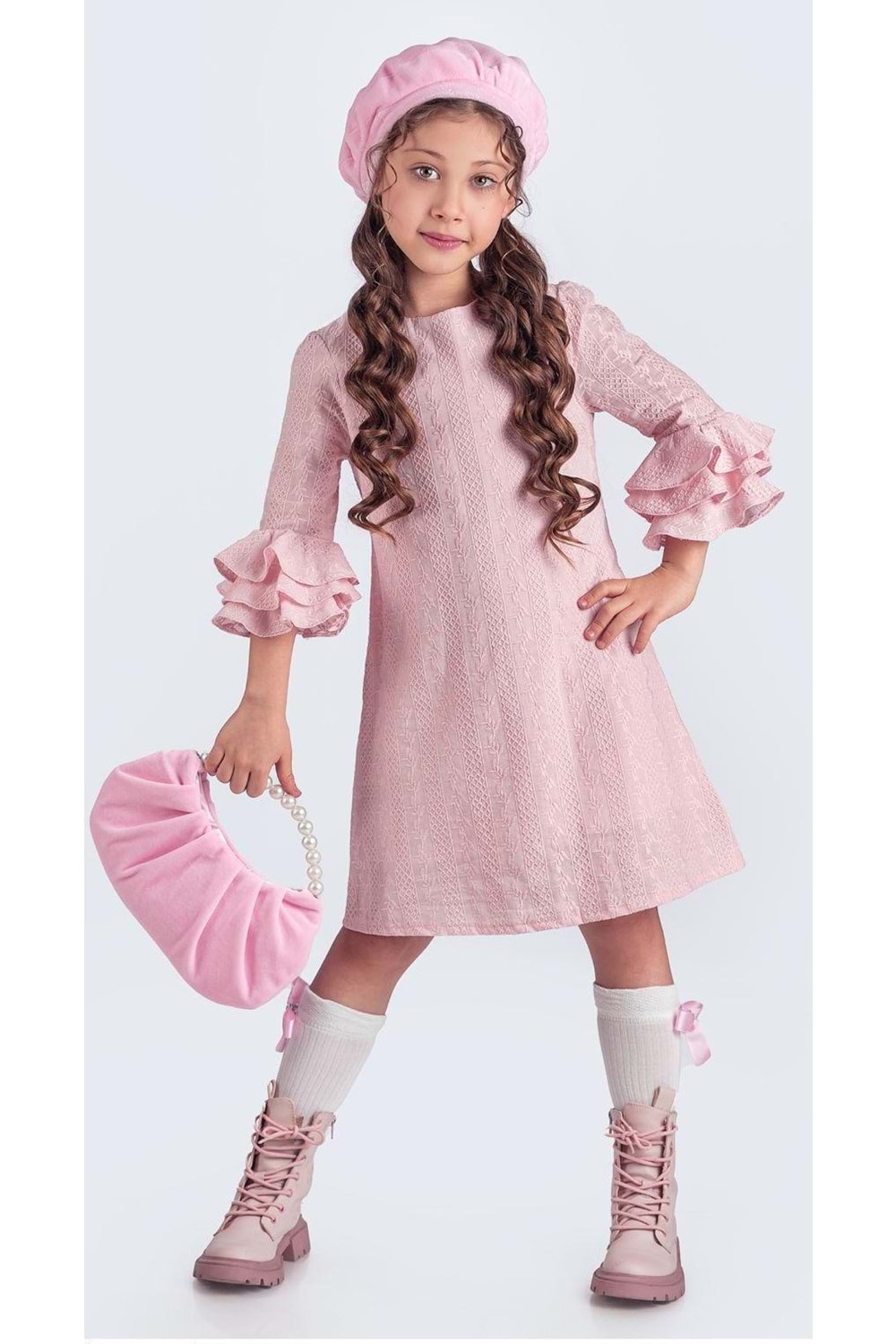 Miss Clarice Kız Çocuk Fransız Bere, Çanta, Çorap Ve Elbise Takım M00704