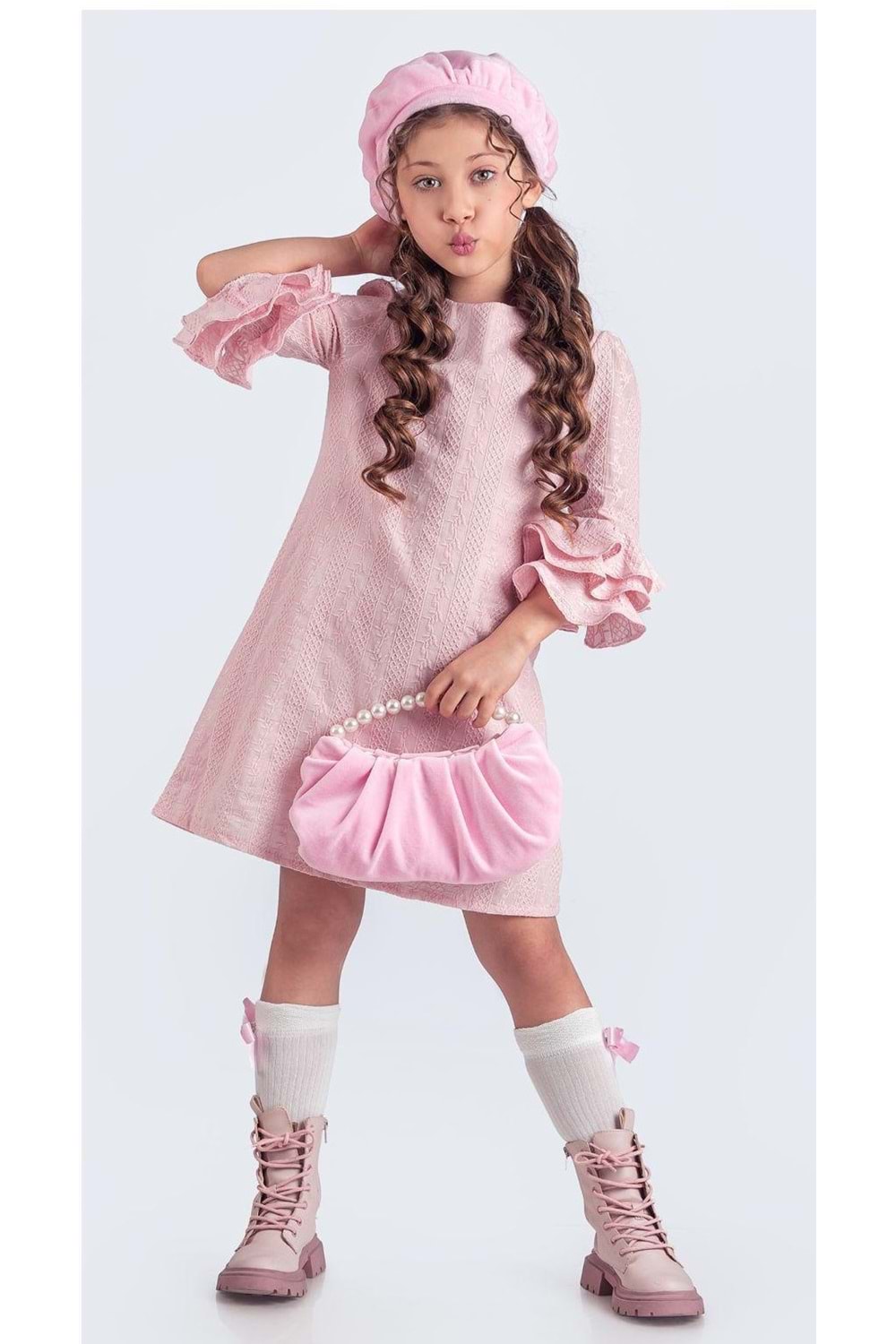 Miss Clarice Kız Çocuk Fransız Bere, Çanta, Çorap Ve Elbise Takım M00704