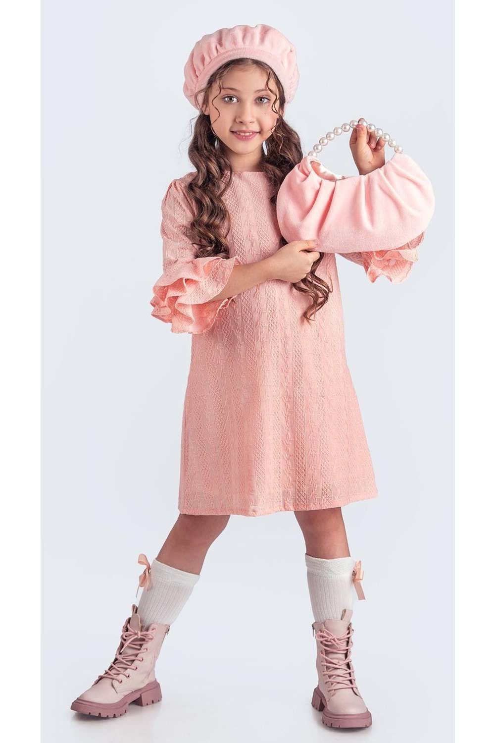 Miss Clarice Kız Çocuk Fransız Bere, Çanta, Çorap Ve Elbise Takım M00704