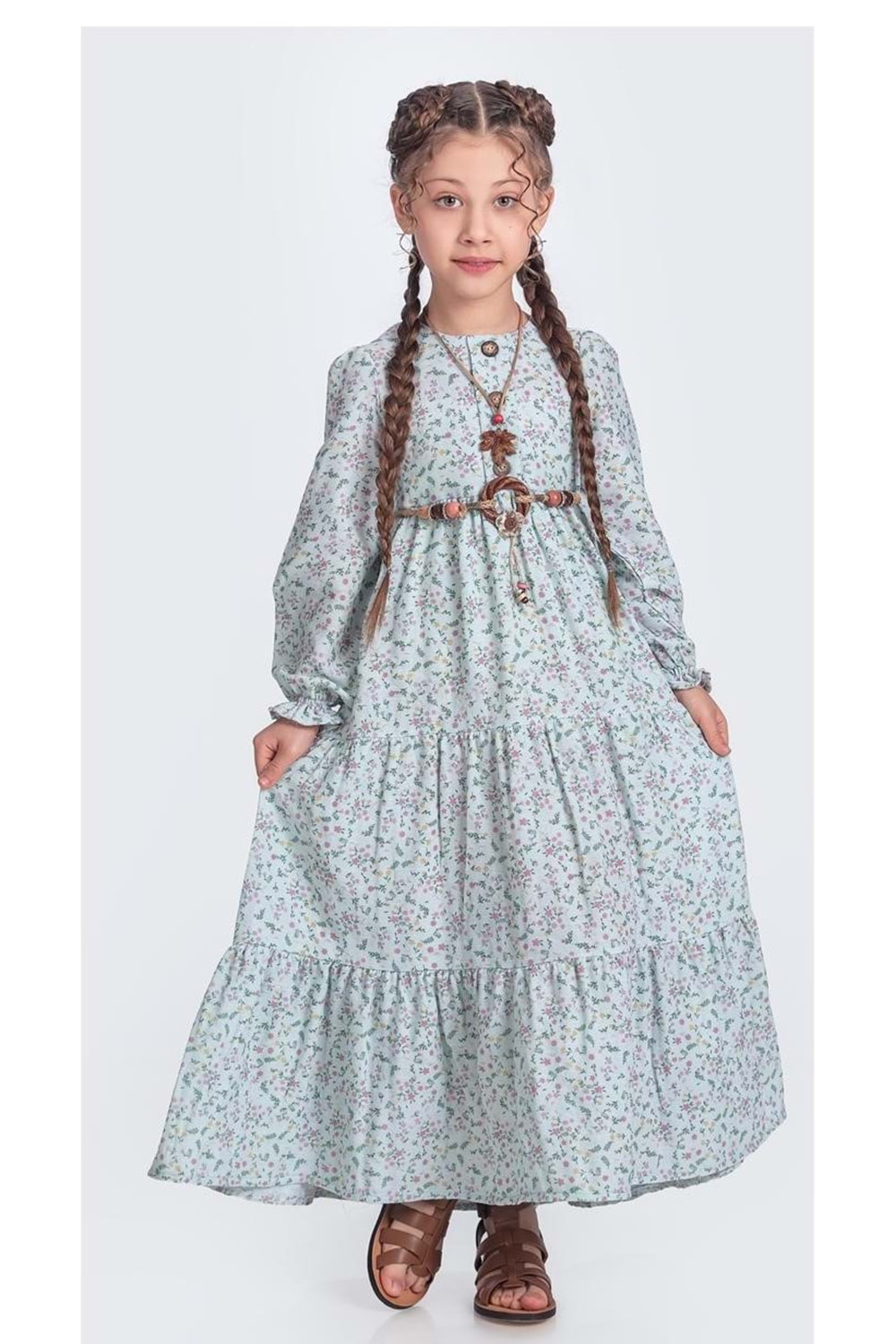 Müslin Kumaş Kız Çocuk Uzun Kol Tesettür Elbise M00705