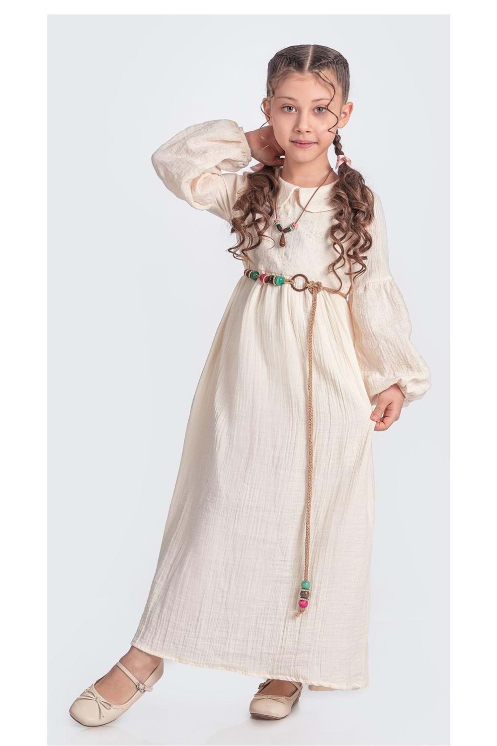 Müslin Kumaş Kız Çocuk Uzun Kol Tesettür Elbise M00705