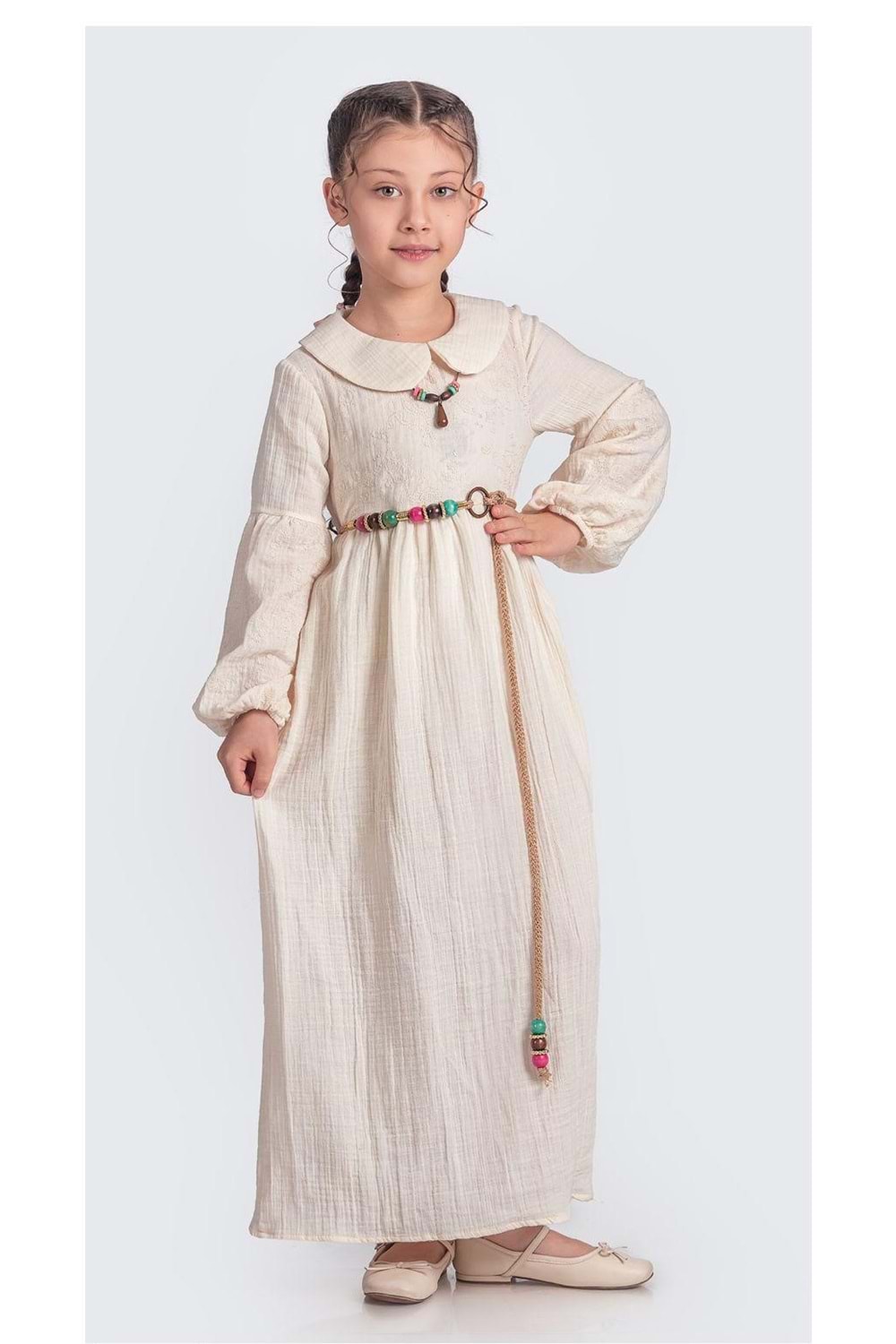 Müslin Kumaş Kız Çocuk Uzun Kol Tesettür Elbise M00705