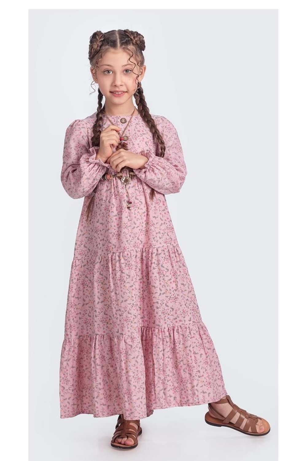 Müslin Kumaş Kız Çocuk Uzun Kol Tesettür Elbise M00705