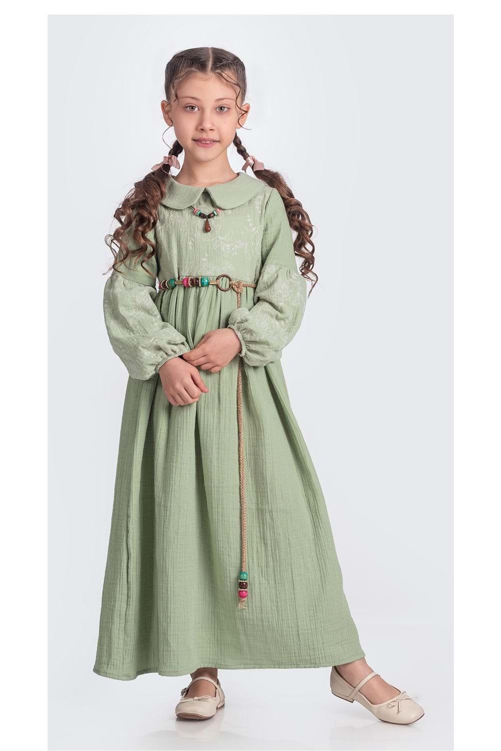 Müslin Kumaş Kız Çocuk Uzun Kol Tesettür Elbise M00705