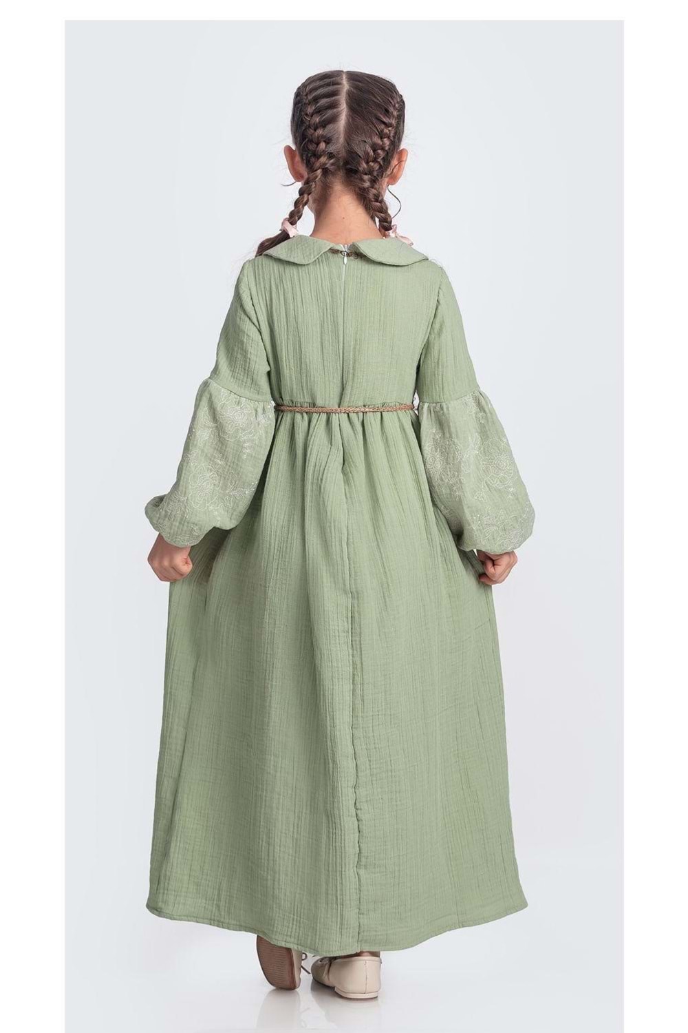 Müslin Kumaş Kız Çocuk Uzun Kol Tesettür Elbise M00705