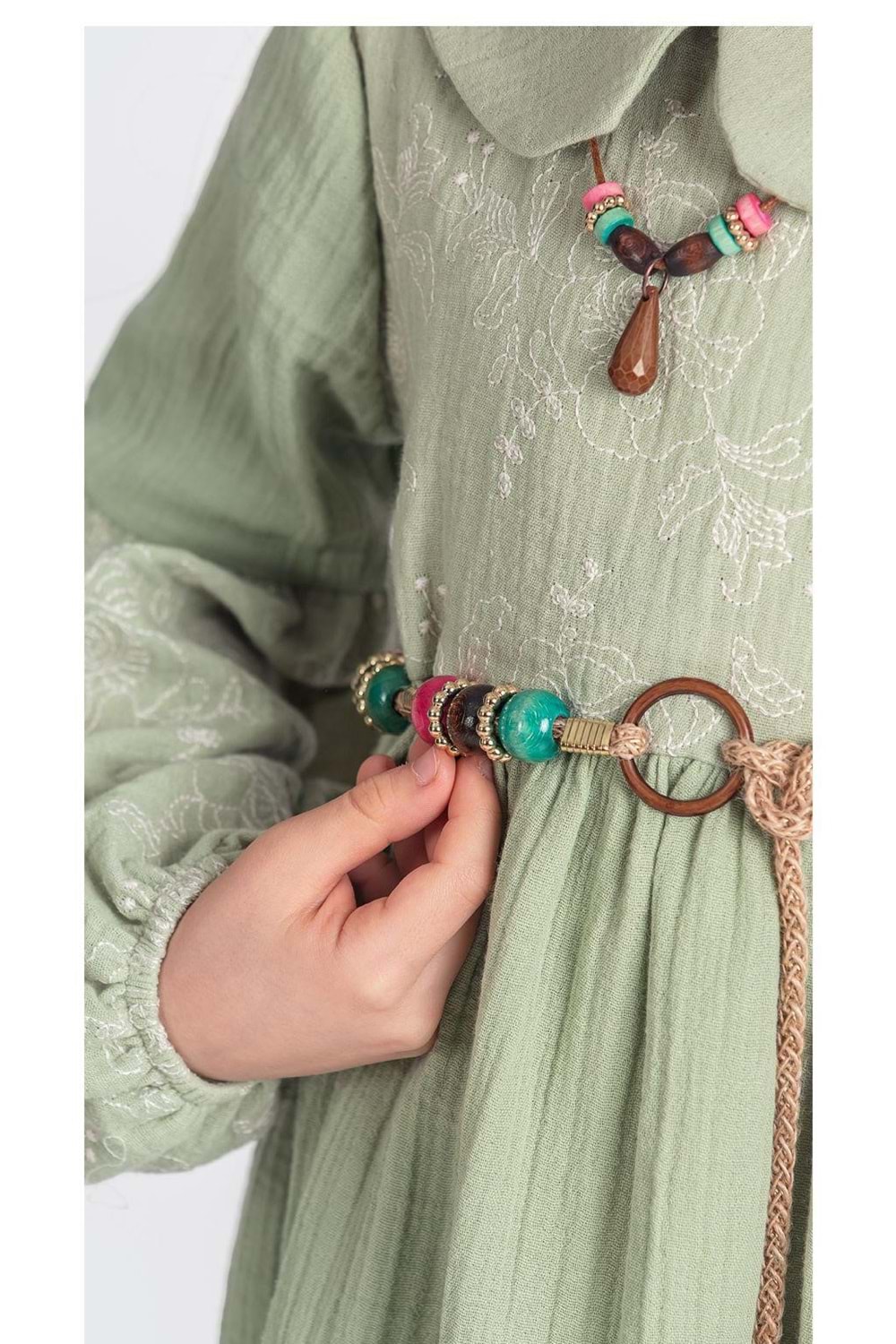 Müslin Kumaş Kız Çocuk Uzun Kol Tesettür Elbise M00705