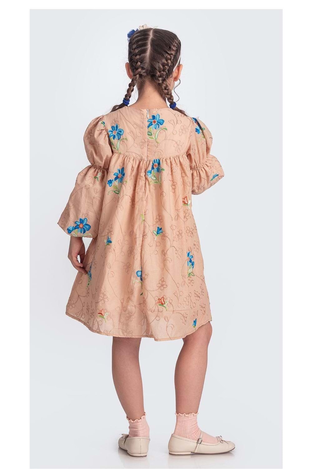 Otantik Akdeniz Çiçek NakışKız Çocuk Müslin Elbise M00706
