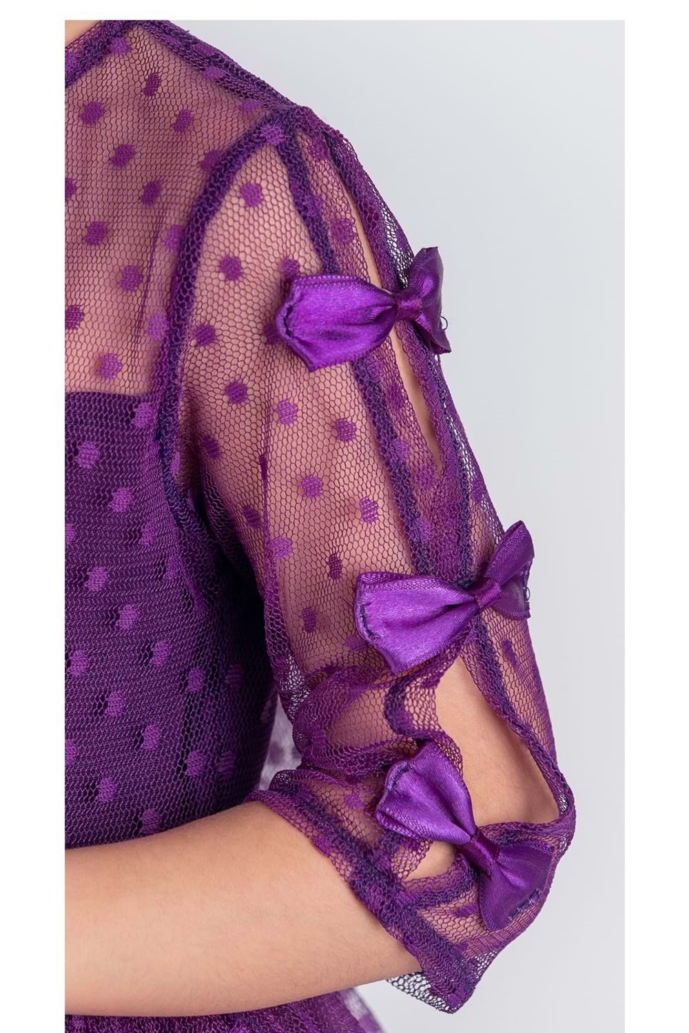 Dantel Puanlı, Uzun Kol Prenses Kız Çocuk Elbise M00707