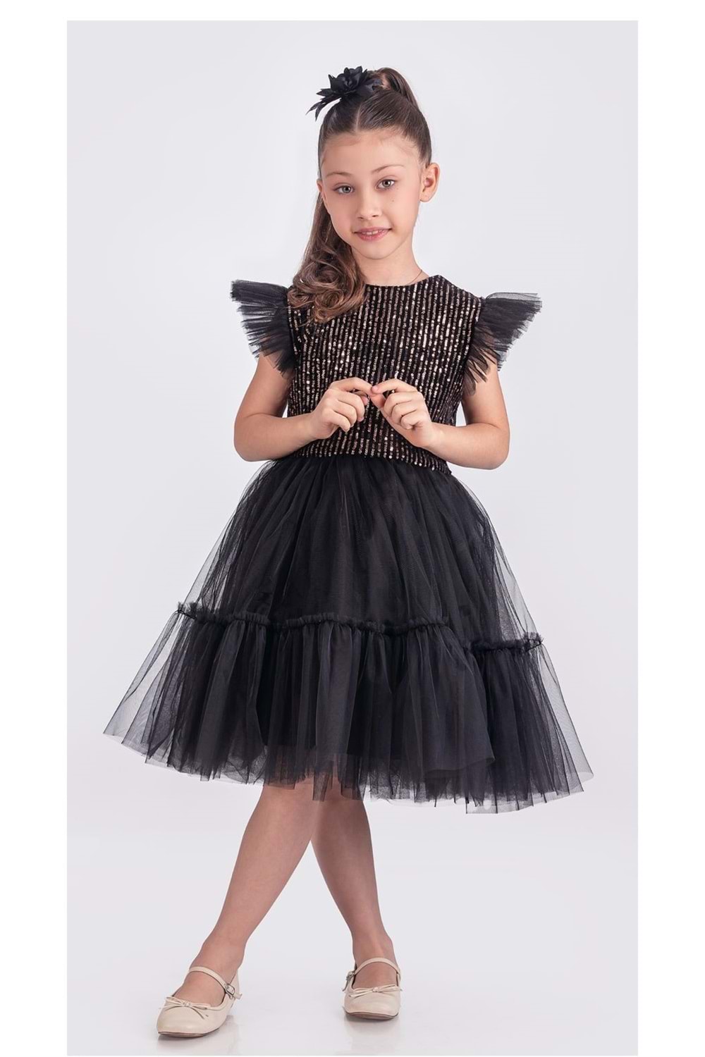 Pul Payet Katkat Tütü Etekli Kız Çocuk Elbise M00722