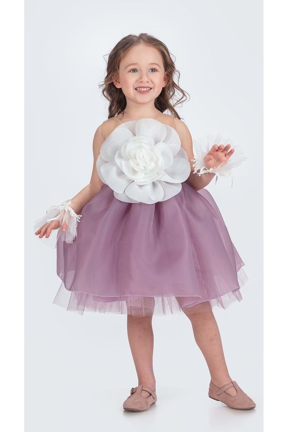 Karolin Robası Çiçekli Bilekli Aksesuarlı Kız Çocuk Abiye Elbise M00724