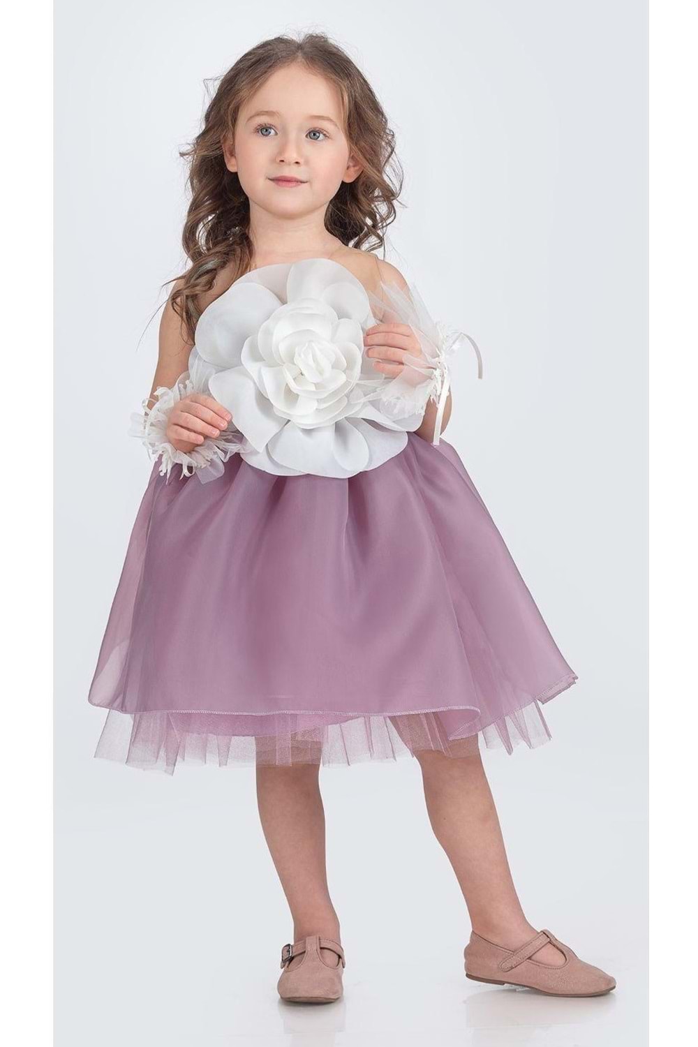 Karolin Robası Çiçekli Bilekli Aksesuarlı Kız Çocuk Abiye Elbise M00724