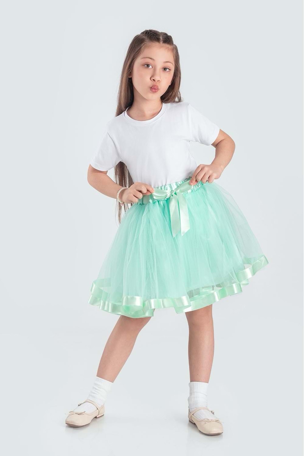 Saten Şeritli Tütü Kız Çocuk Etek M00728