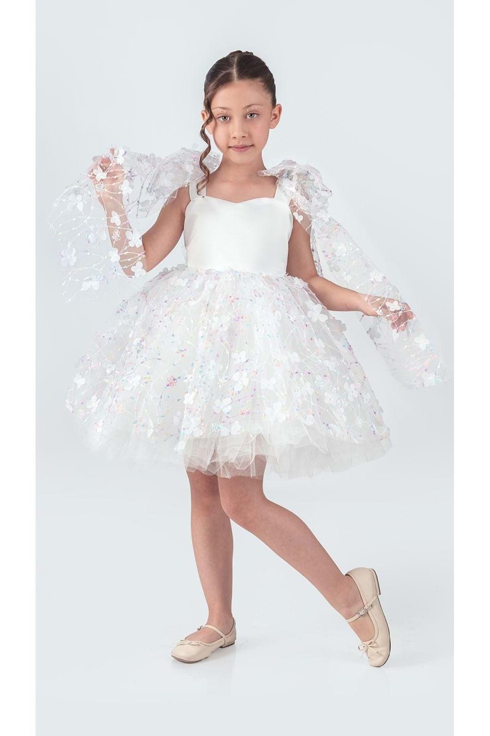 Çiçek Brode Desen İmeros Kız Abiye M00736