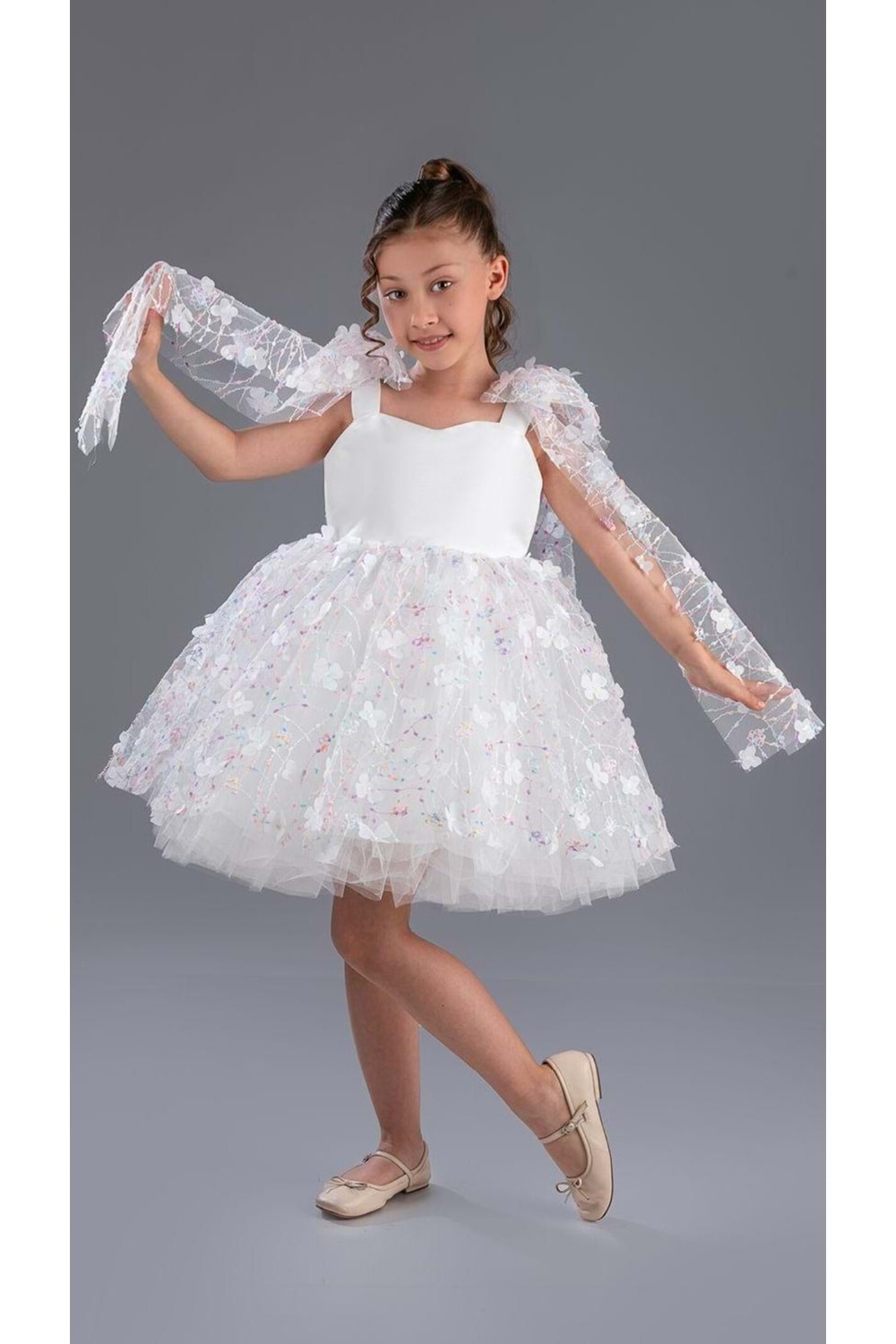 Çiçek Brode Desen İmeros Kız Abiye M00736