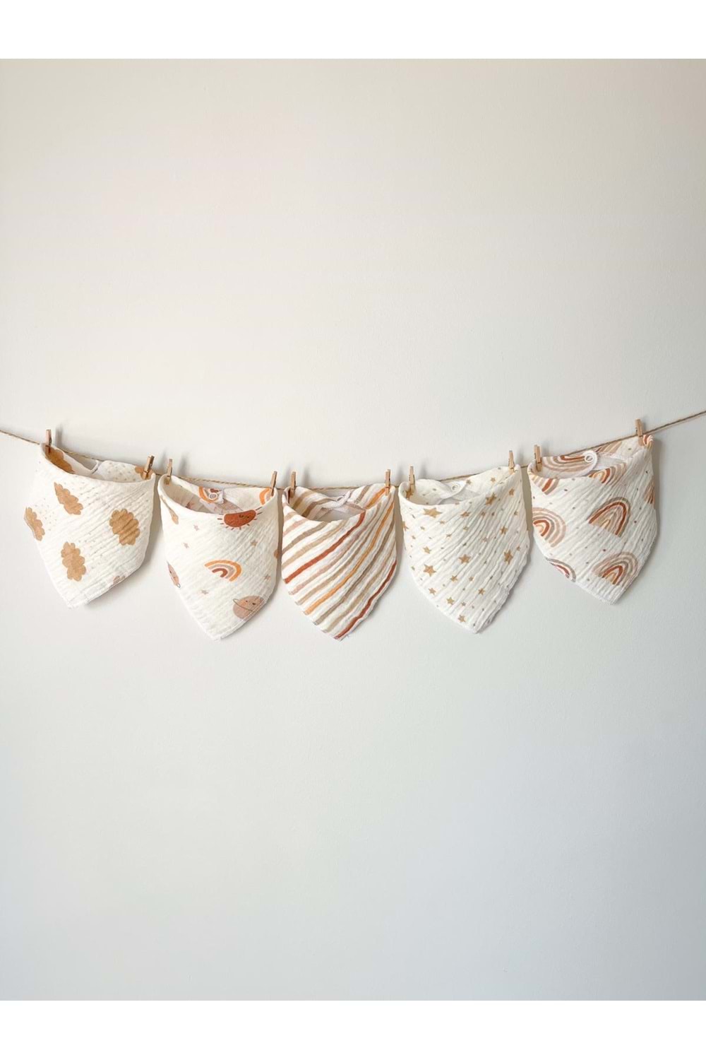 5'li Müslin Desenli Bebek Ağız Mendili Çıtçıtlı Mama Önlüğü M00750