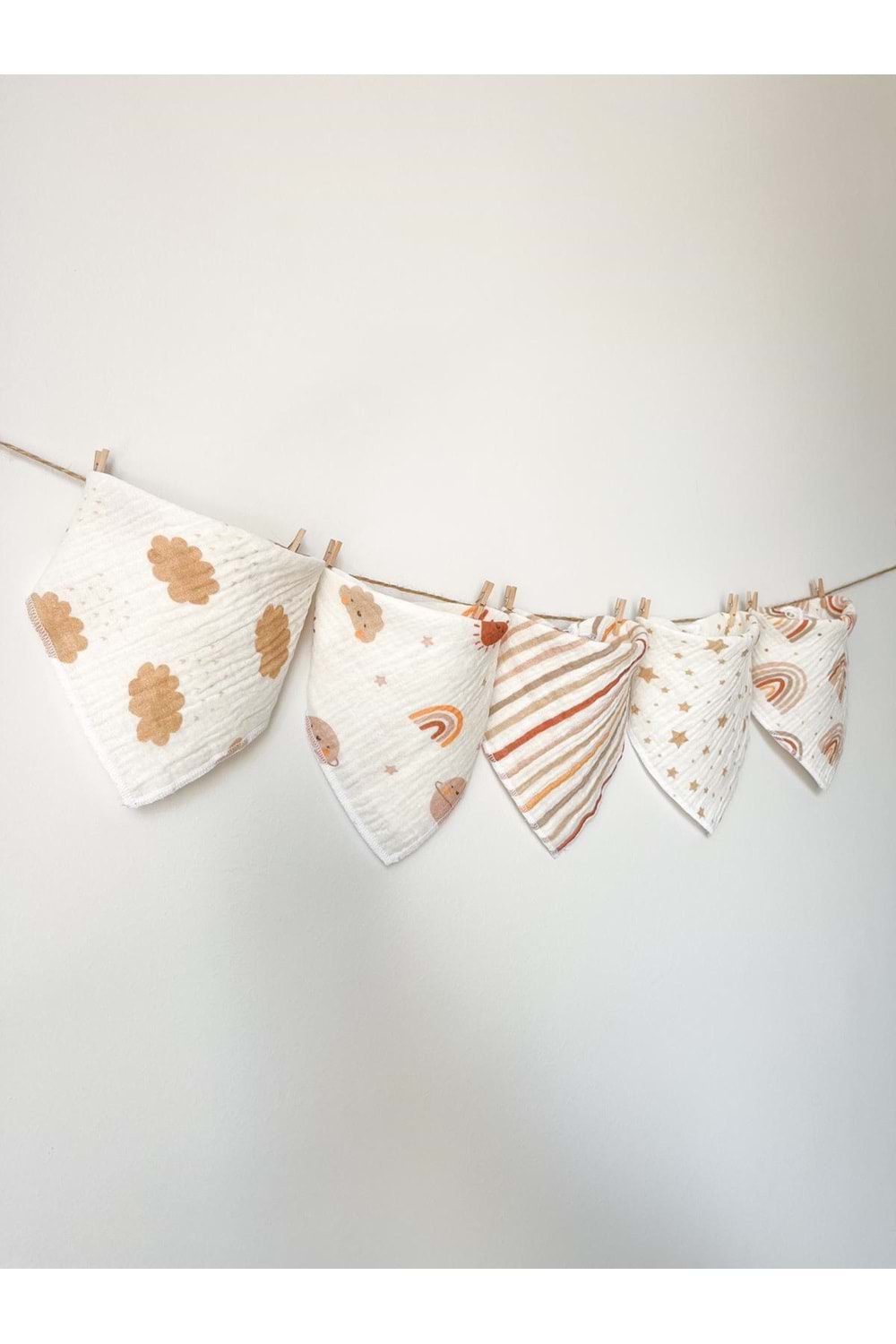 5'li Müslin Desenli Bebek Ağız Mendili Çıtçıtlı Mama Önlüğü M00750