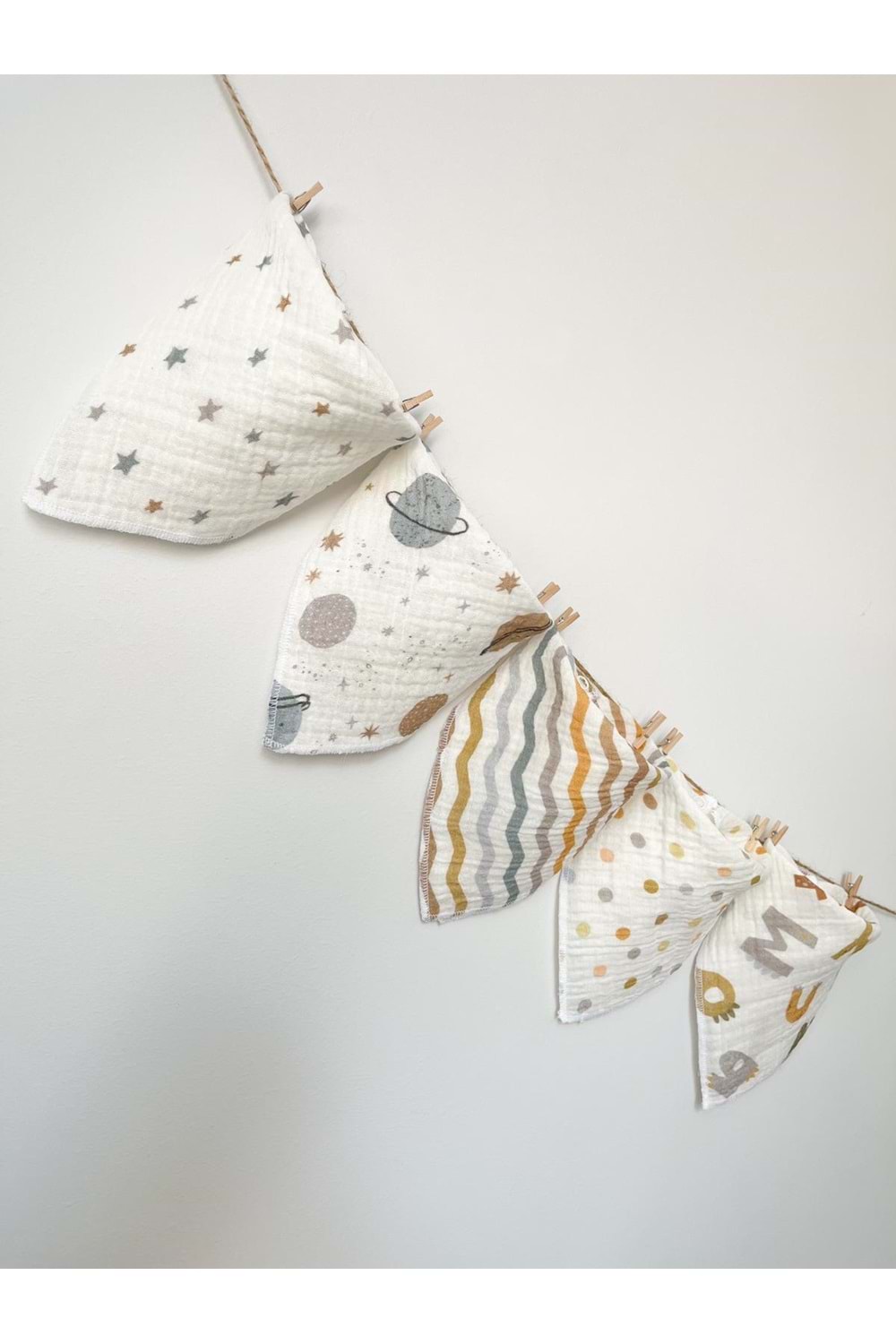 5'li Müslin Desenli Bebek Ağız Mendili Çıtçıtlı Mama Önlüğü M00750