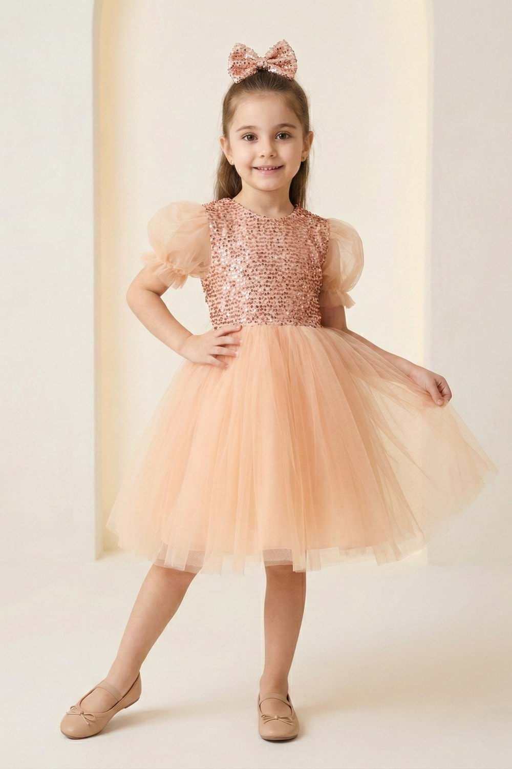 Balon Kol Pul Payet Kız Çocuk Tütü Elbise M00751