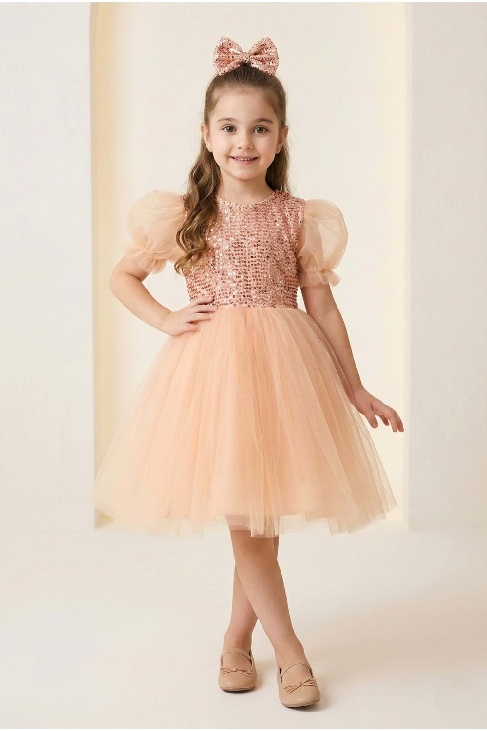 Balon Kol Pul Payet Kız Çocuk Tütü Elbise M00751