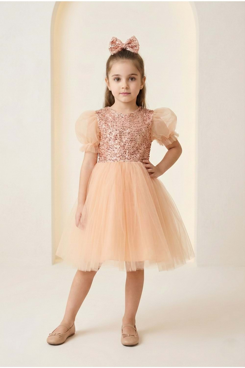 Balon Kol Pul Payet Kız Çocuk Tütü Elbise M00751